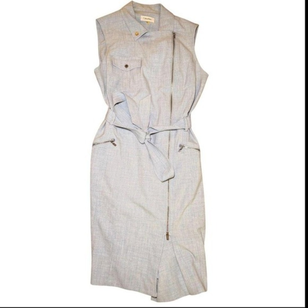 Calvin Klein Light Blue Moto Sheath Dress Sleeveless Belted Size 6 - Picture 3 of 9